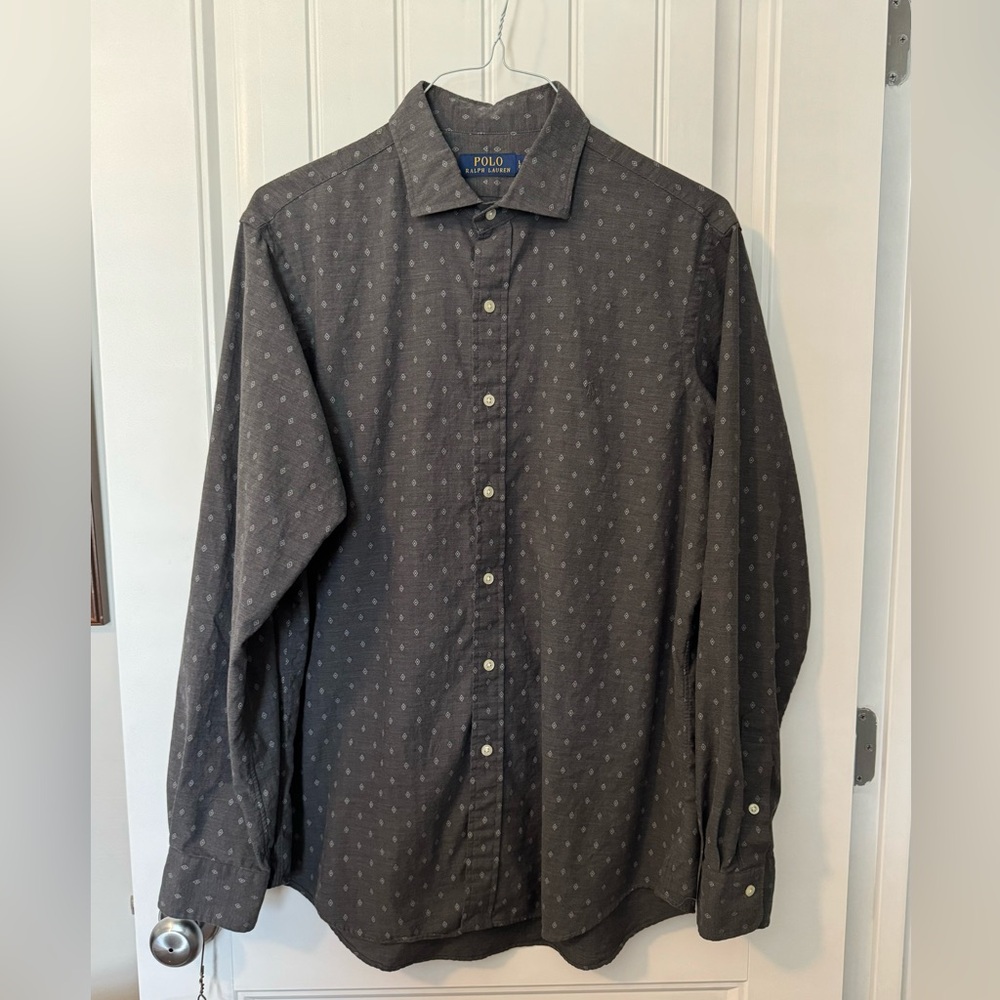 Polo Ralph Lauren Mens Grey Diamond Pattern Button Front Shirt Sz L